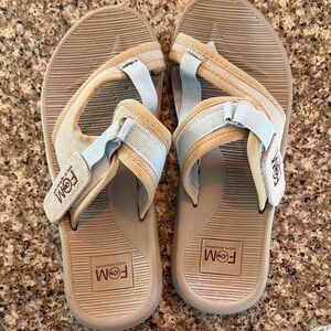 White Mountain Beige and Light Blue Women’s Slide Sandals